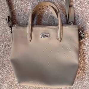 Lacoste Mini Tote Crossbody Beige Canvas Logo Bag